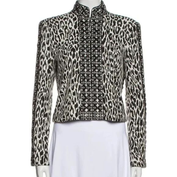 Marchesa Voyage Animal Print Jacket sz 2 Embroidered Laced front Evening Party - Picture 1 of 7